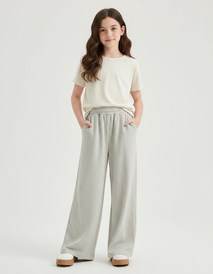 Pantalon Chinois Gris Ample Coton Sport Fille - Molleton