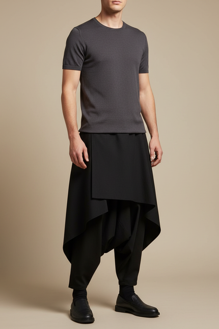 Pantalon Chinois Noir Ample Harem Asymétrique Homme - Polyester