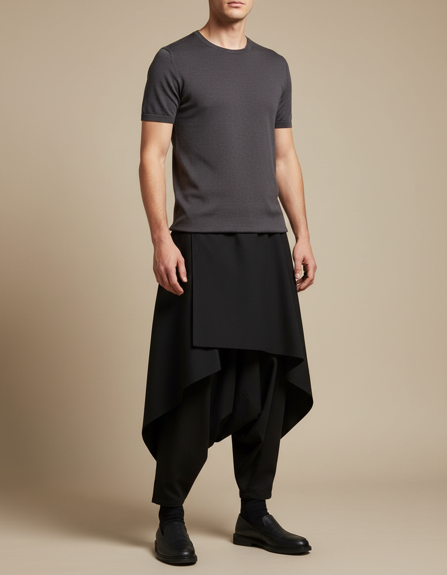 Pantalon Chinois Noir Ample Harem Asymétrique Homme - Polyester