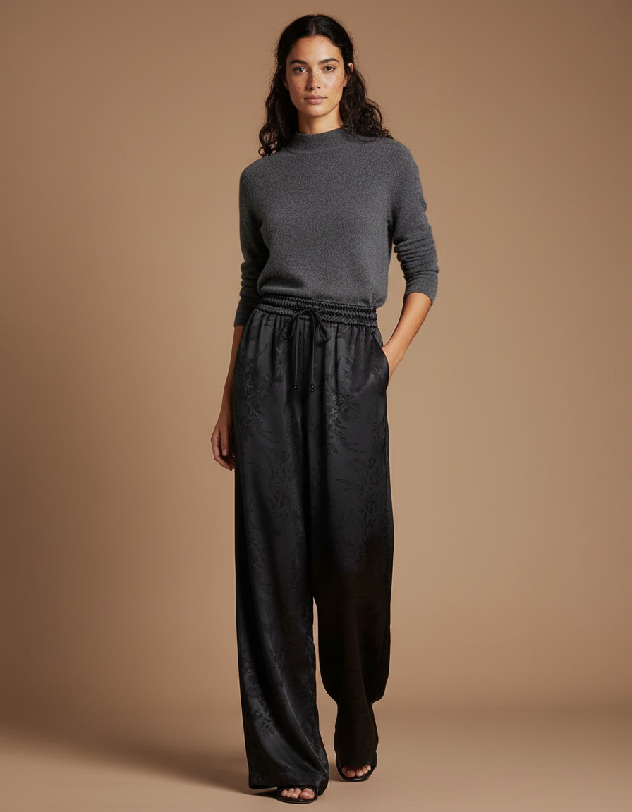 Pantalon Chinois Femme Noir Ample - Satin