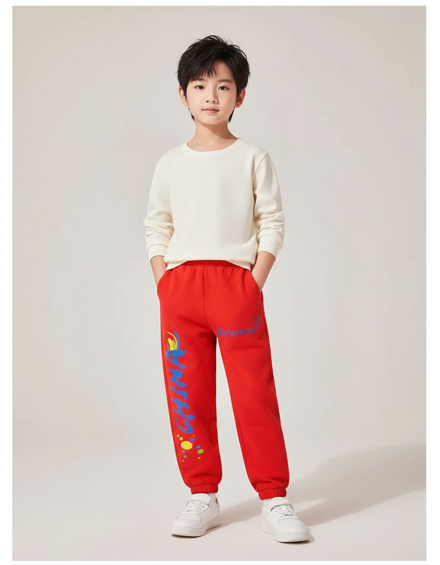 Pantalon Chinois Rouge Sport Imprimé Garçon - Molleton