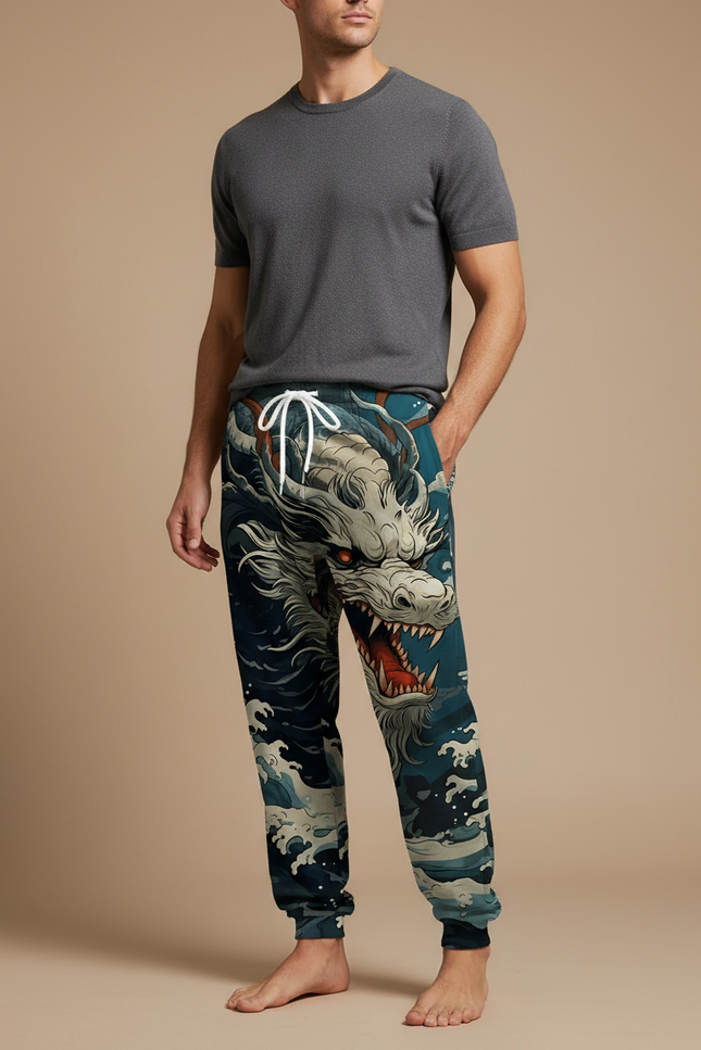Pantalon Chinois Jogger Dragon Bleu Marine Décontracté - Molleton