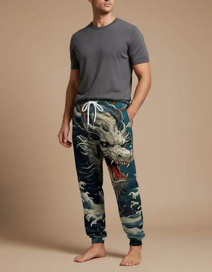Pantalon Chinois Jogger Dragon Bleu Marine Décontracté - Molleton