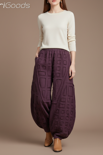 Pantalon Chinois Violet Lin Ample Texturé Géométrique Femme