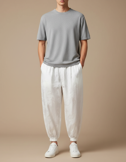 Pantalon Chinois Harem Dragon Blanc Ample Coton
