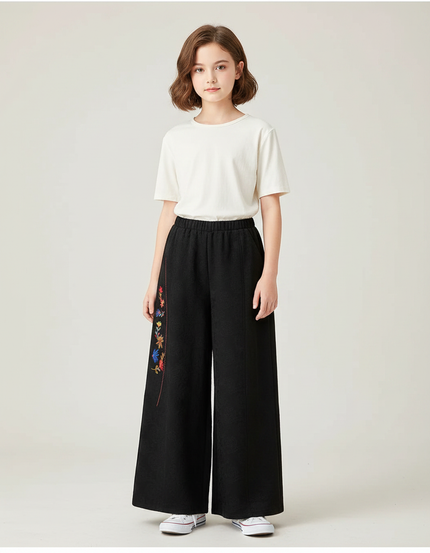 Pantalon Chinois Fille Noir Ample Coton - Toile