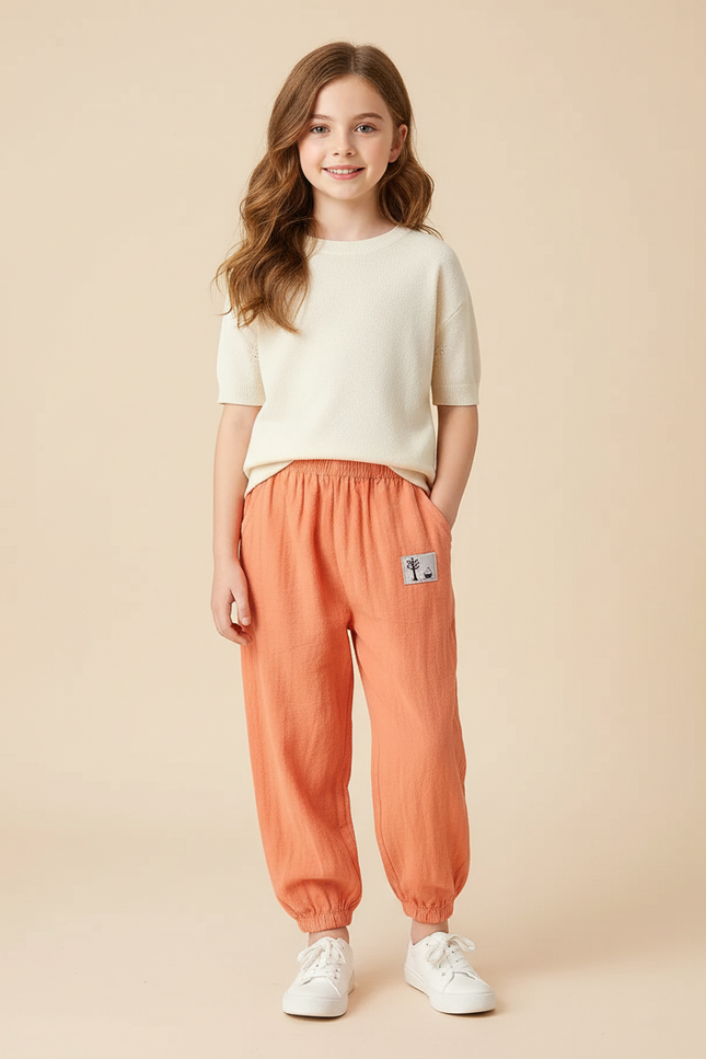 Pantalon Chinois Orange Lin Ample Enfant Confortable