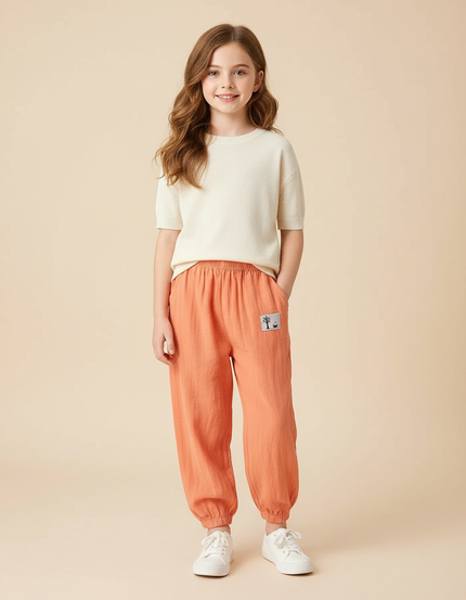 Pantalon Chinois Orange Lin Ample Enfant Confortable