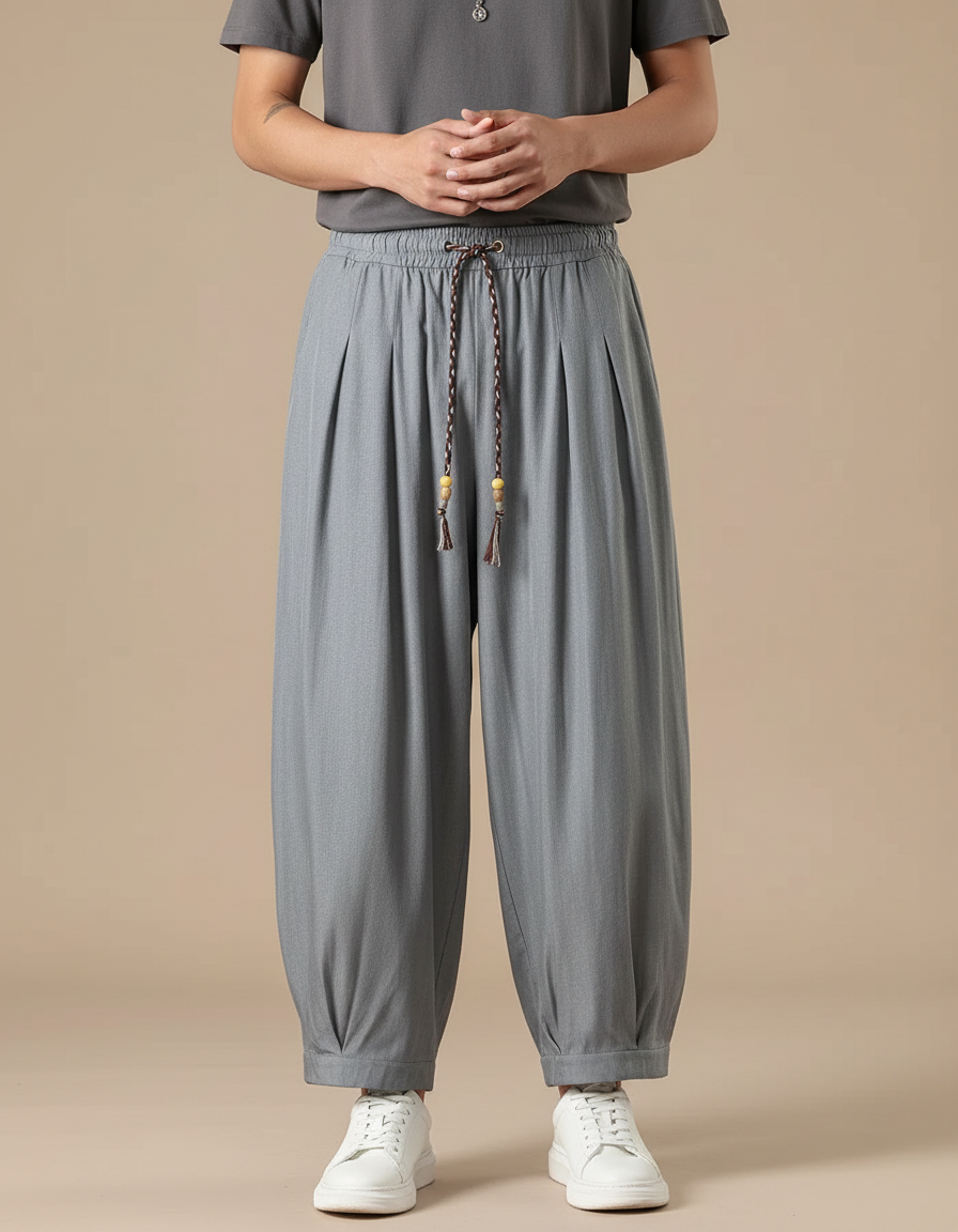 Pantalon Chinois Gris Ample Harem Décontracté Homme - Gabardine