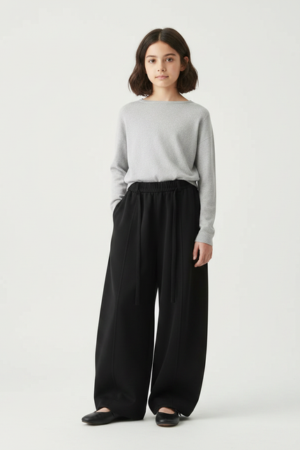 Pantalon Chinois Noir Ample Fluide Cordon Élastique - Molleton