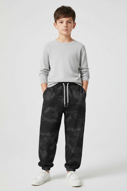 Pantalon Chinois Noir Dragon Streetwear Jogger Garçon - Satin