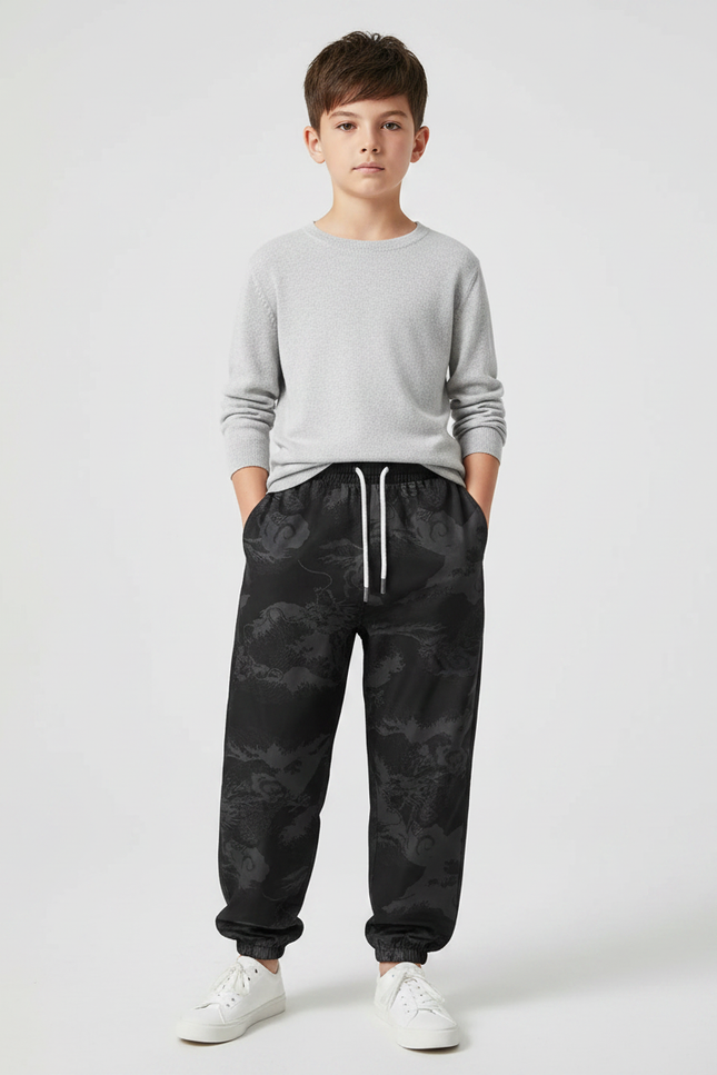 Pantalon Chinois Noir Dragon Streetwear Jogger Garçon - Satin