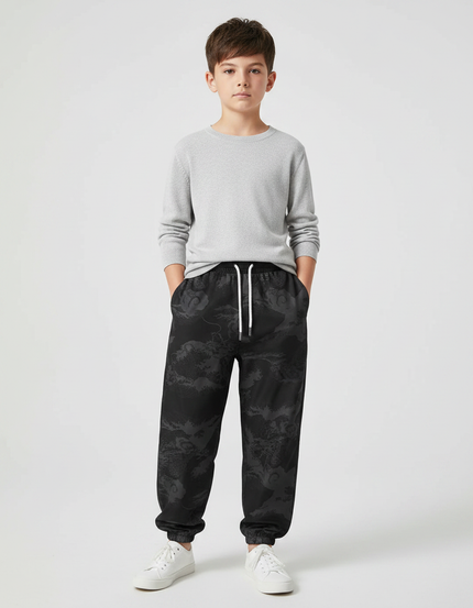 Pantalon Chinois Noir Dragon Streetwear Jogger Garçon - Satin