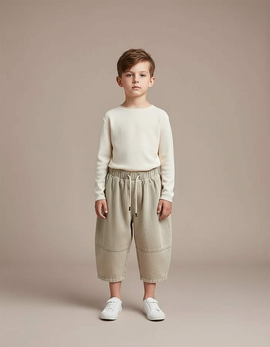 Pantalon Chinois Harem Ample Coton Enfant Beige - Molleton