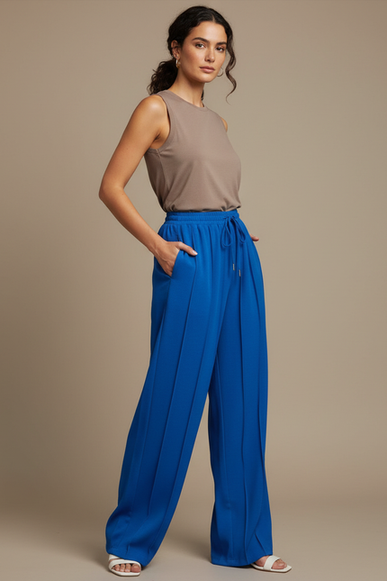 Pantalon Chinois Bleu Droit Fluide Cordon Sport - Polyester