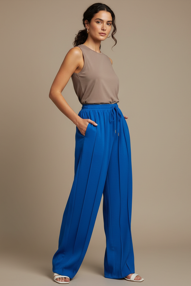 Pantalon Chinois Bleu Droit Fluide Cordon Sport - Polyester