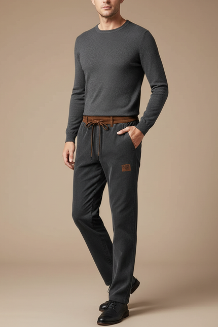 Pantalon Chinois Gris Côtelé Droit Décontracté Homme - Cordé