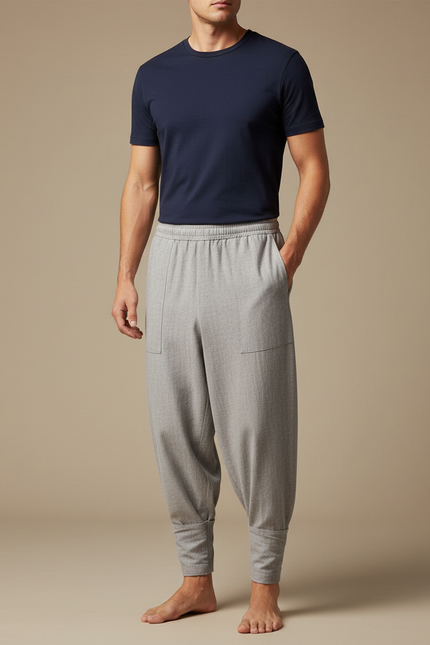 Pantalon Chinois Gris Ample Coton Confortable Homme