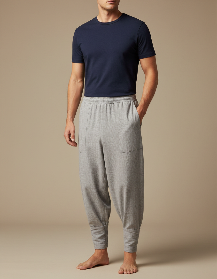 Pantalon Chinois Gris Ample Coton Confortable Homme