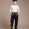 Pantalon Chinois Noir Satiné Dragon Enfant Brodé