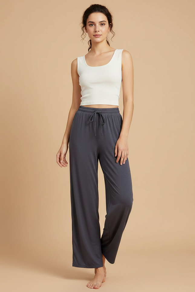 Pantalon Chinois Gris Droit Fluide Ample Femme - Viscose