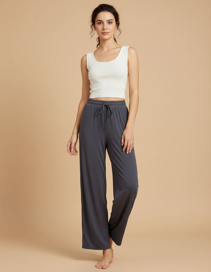Pantalon Chinois Gris Droit Fluide Ample Femme - Viscose
