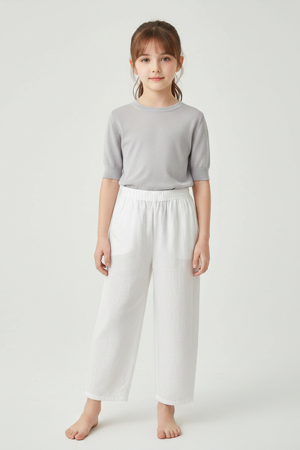 Pantalon Chinois Blanc Coton Ample Enfant Doux - Lin