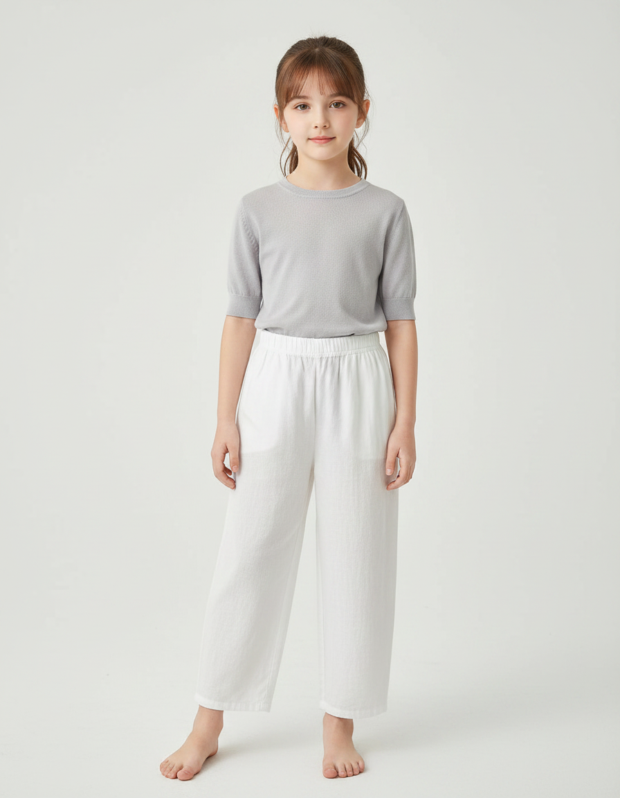 Pantalon Chinois Blanc Coton Ample Enfant Doux - Lin