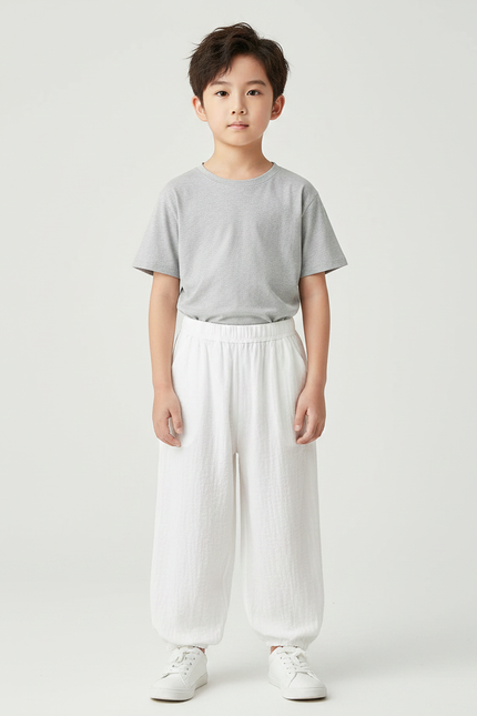 Pantalon Chinois Ample Blanc Coton Lin Garçon