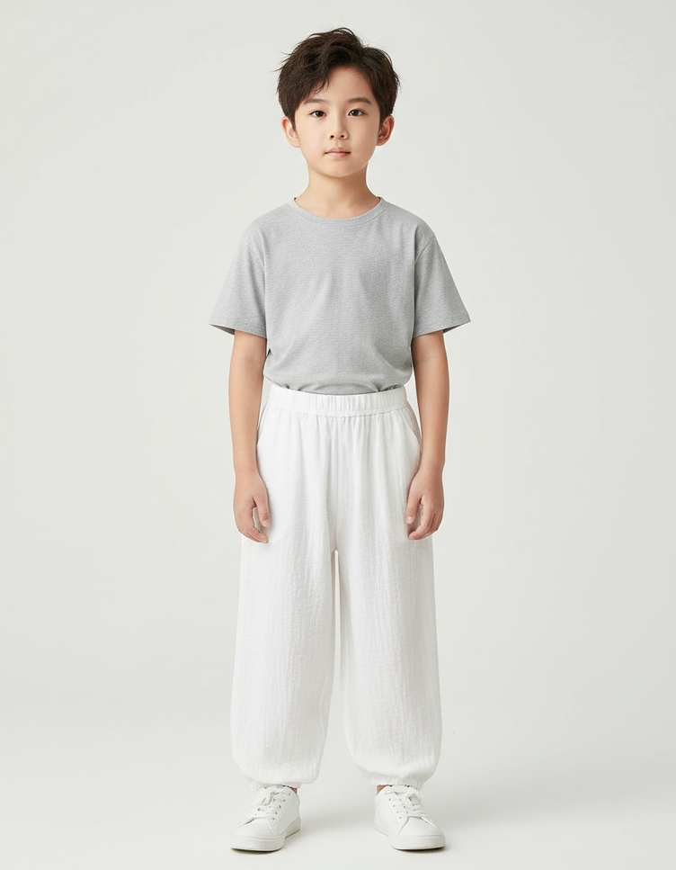 Pantalon Chinois Ample Blanc Coton Lin Garçon