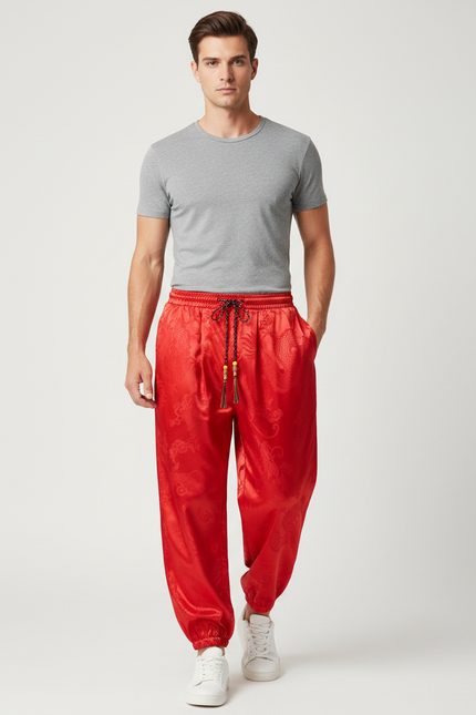 Pantalon Chinois Homme Rouge Ample - Satin
