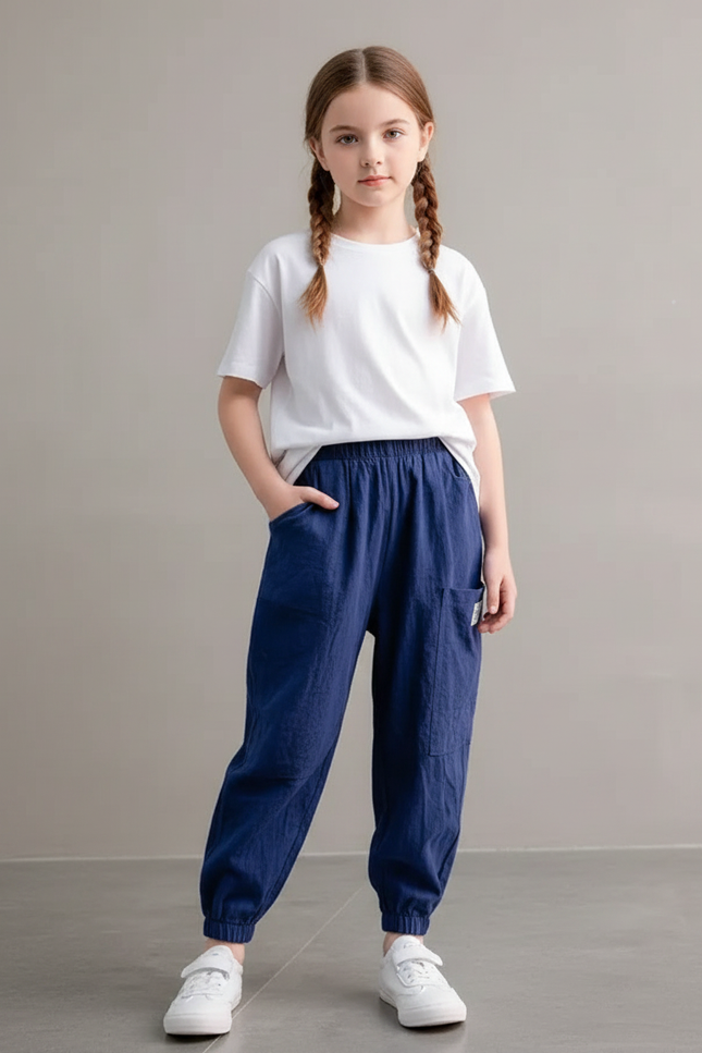 Pantalon Chinois Bleu Ample Lin Enfant Décontracté