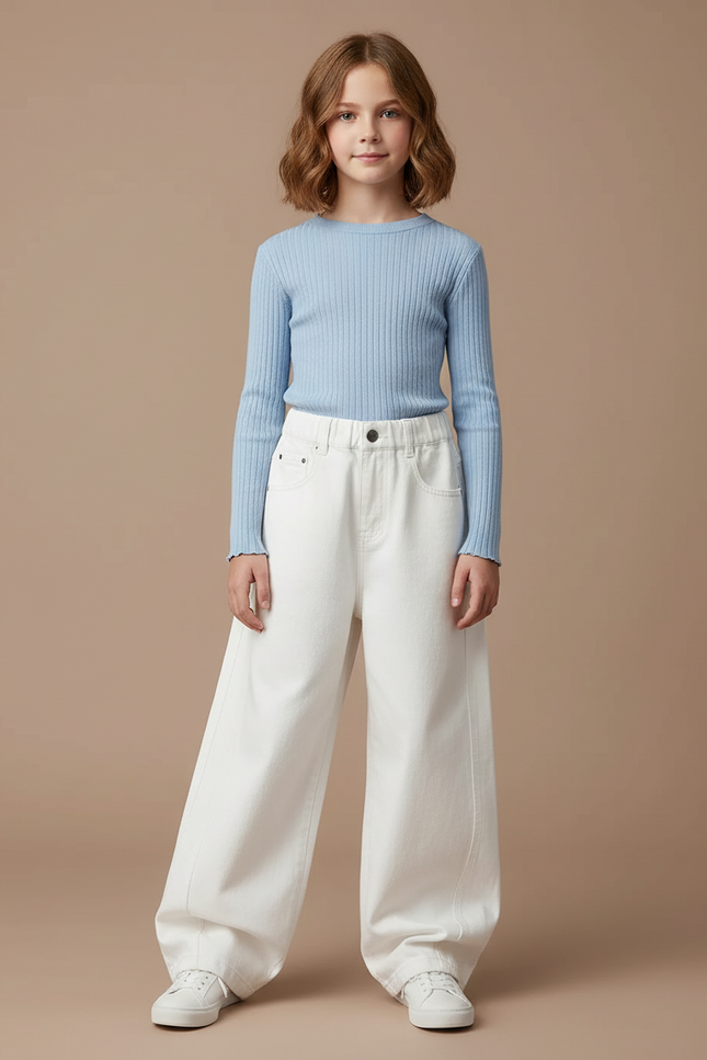 Pantalon Chinois Blanc Ample Fluide Enfant Décontracté - Jean
