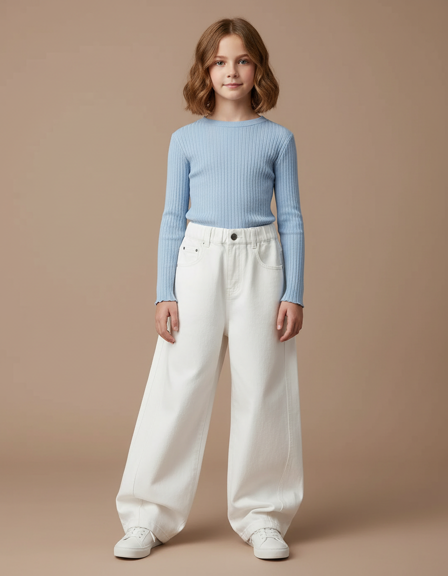 Pantalon Chinois Blanc Ample Fluide Enfant Décontracté - Jean