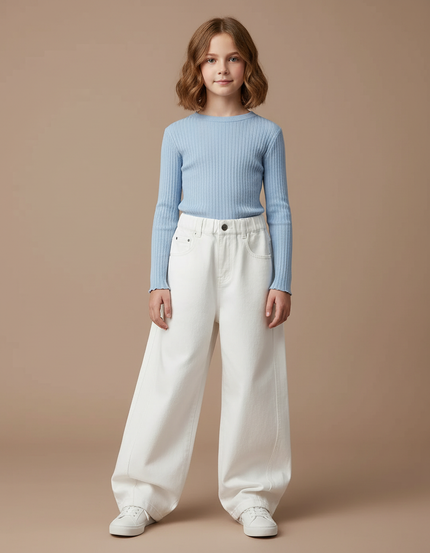 Pantalon Chinois Blanc Ample Fluide Enfant Décontracté - Jean