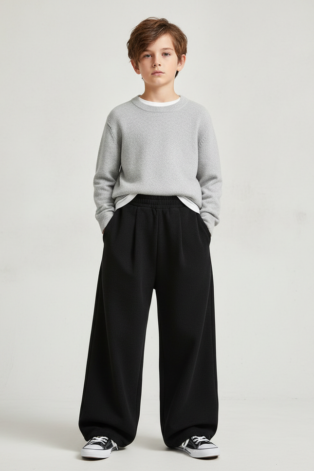 Pantalon Chinois Noir Ample Élastique Confortable Décontracté - Molleton
