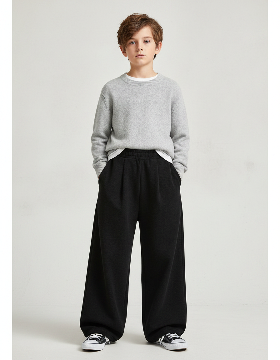 Pantalon Chinois Noir Ample Élastique Confortable Décontracté - Molleton