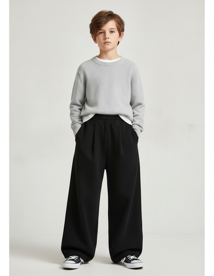 Pantalon Chinois Noir Ample Élastique Confortable Décontracté - Molleton