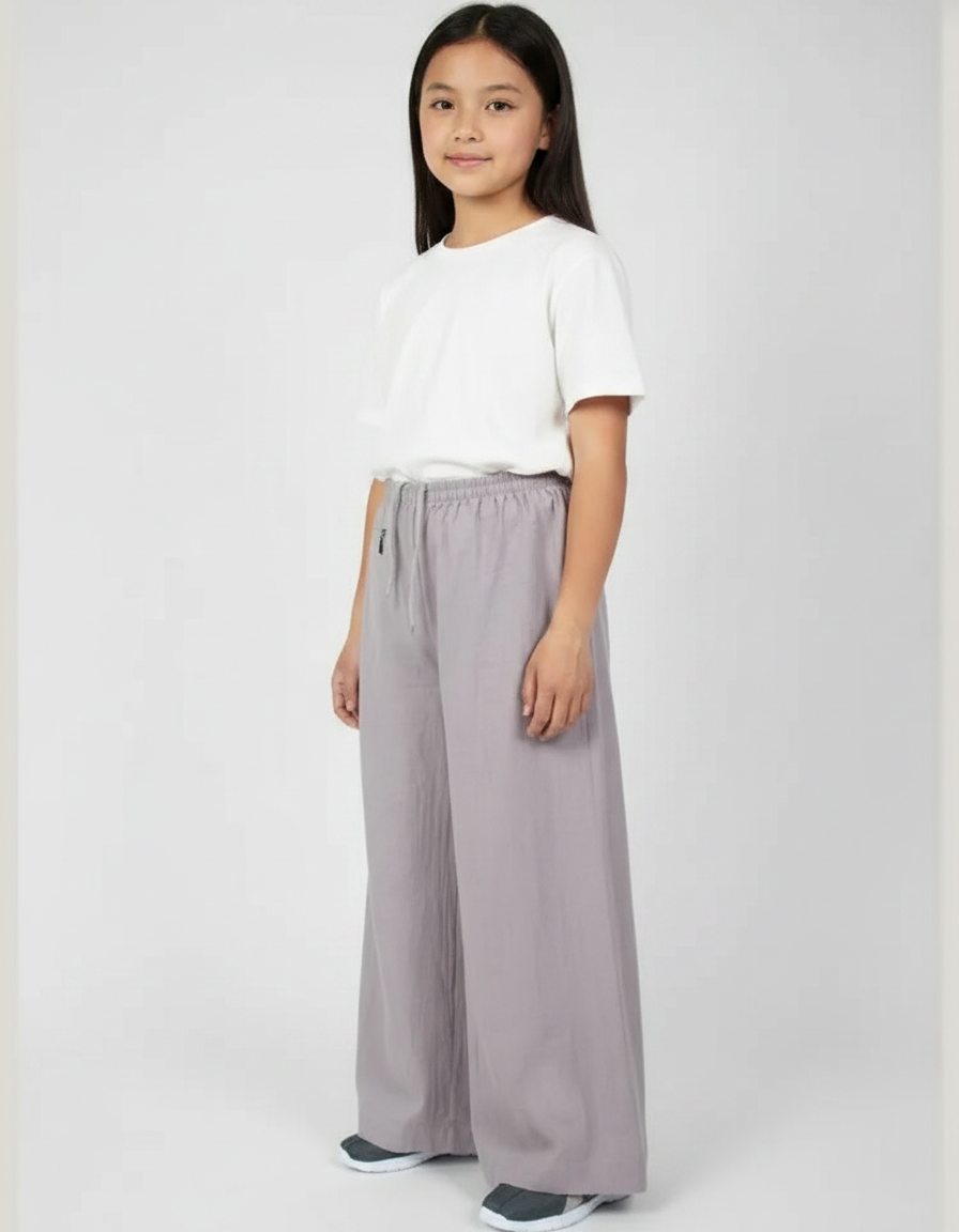 Pantalon Chinois Gris Ample Coton Fluide Enfant