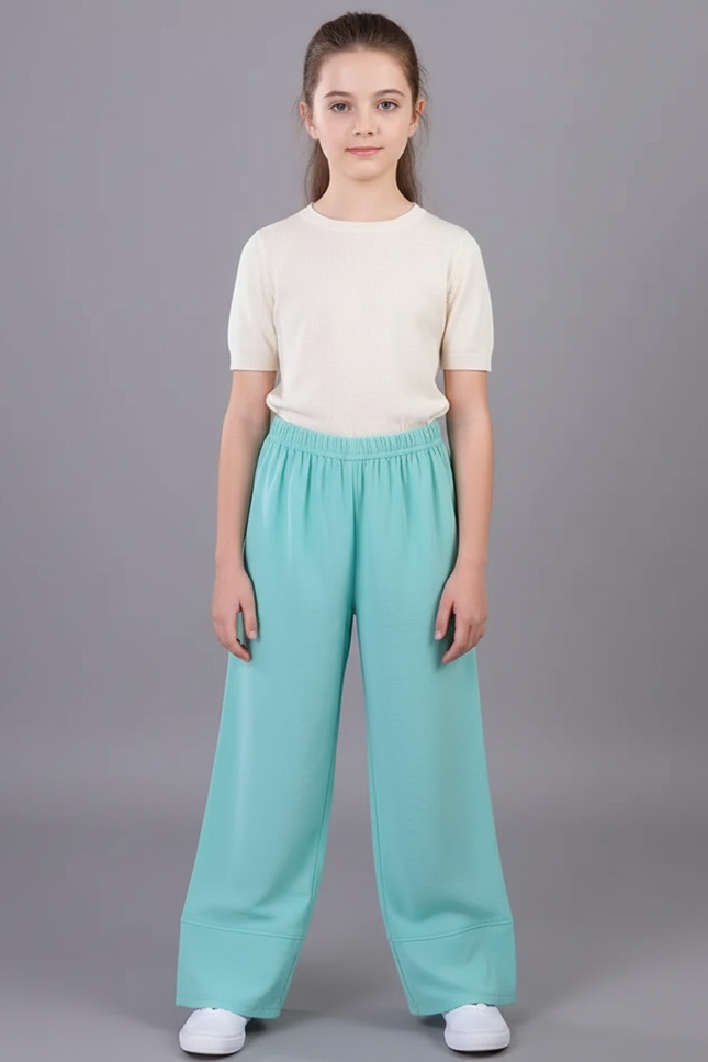 Pantalon Chinois Ample Fluide Turquoise Enfant - Bleu Viscose