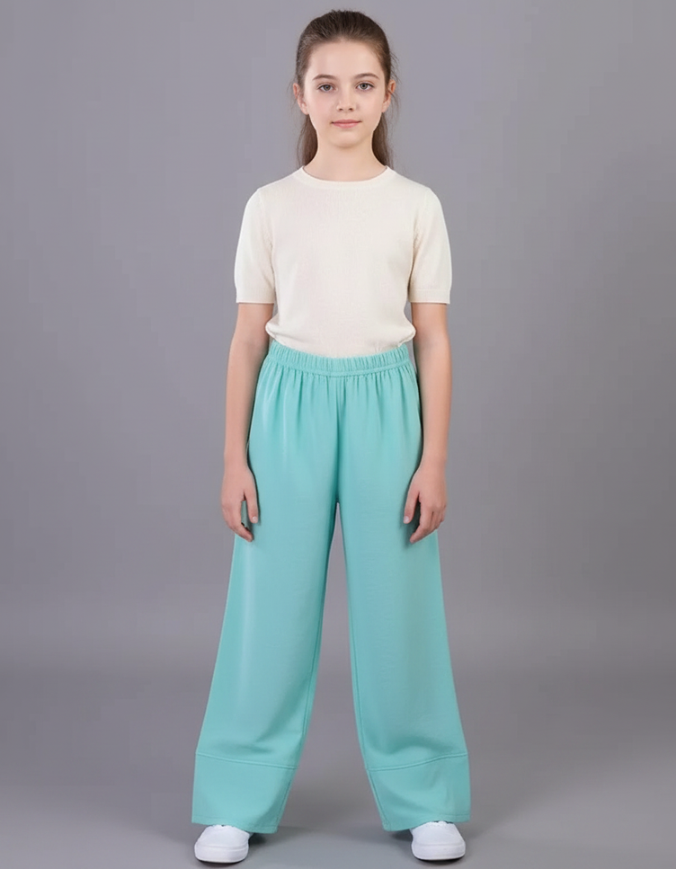 Pantalon Chinois Ample Fluide Turquoise Enfant - Bleu Viscose
