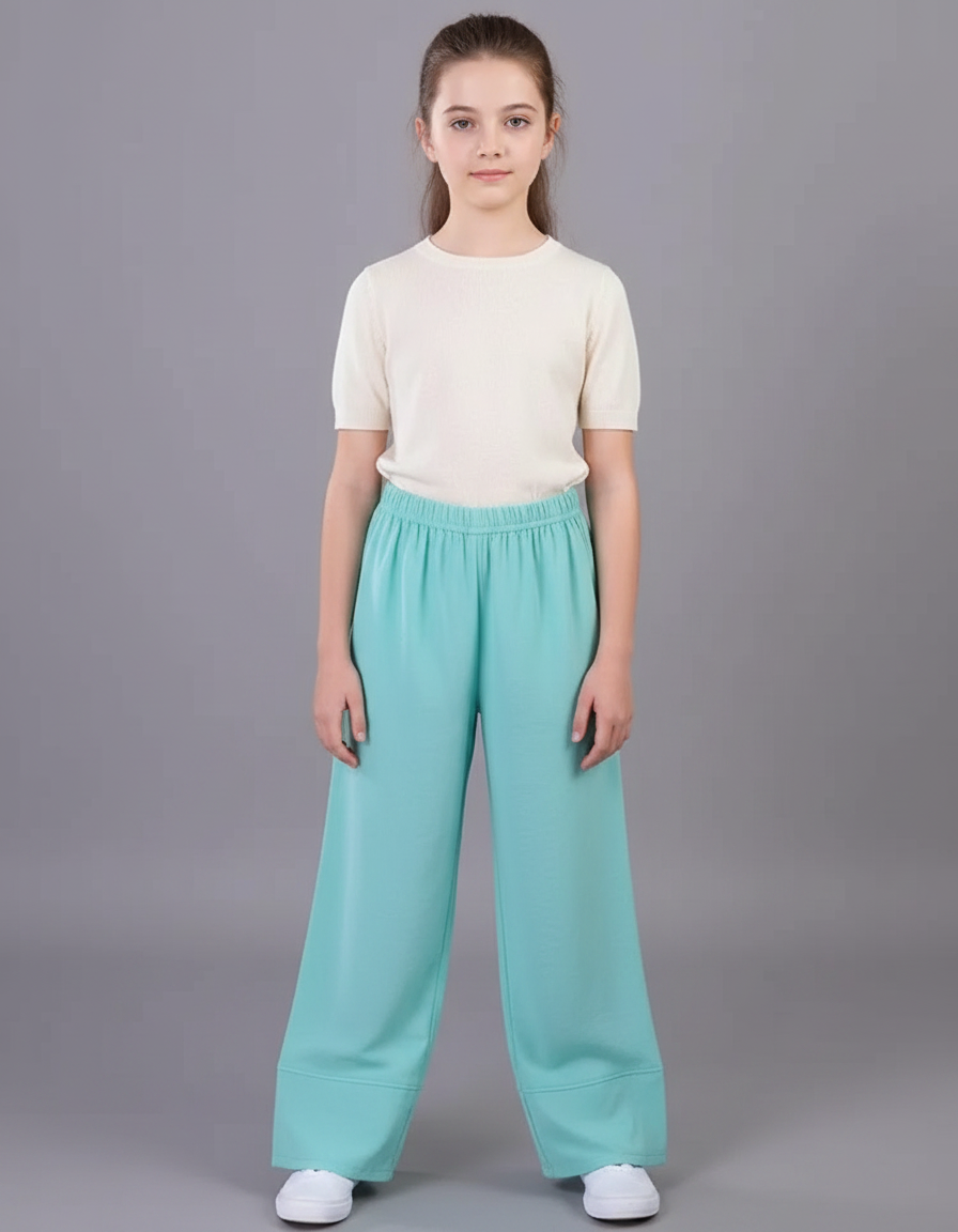 Pantalon Chinois Ample Fluide Turquoise Enfant - Bleu Viscose