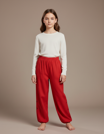 Pantalon Chinois Rouge Ample Boutons Coton Enfant - Maille