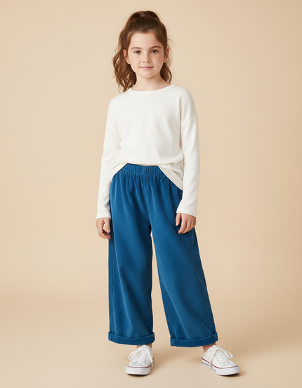 Pantalon Chinois Côtelé Ample Bleu Enfant Décontracté - Cordé