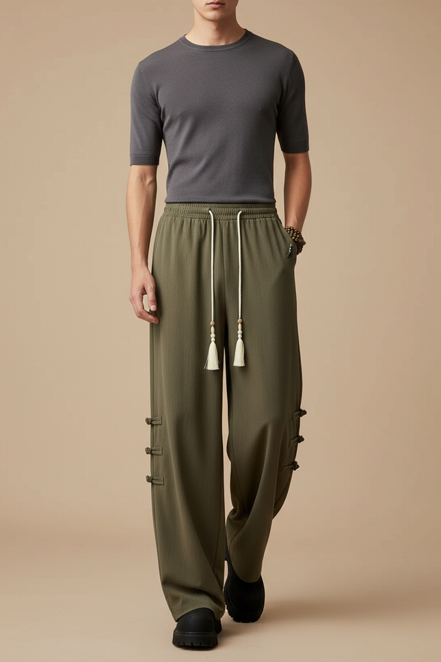Pantalon Chinois Kaki Ample Tassels Décontracté Homme - Maille