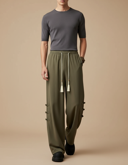 Pantalon Chinois Kaki Ample Tassels Décontracté Homme - Maille