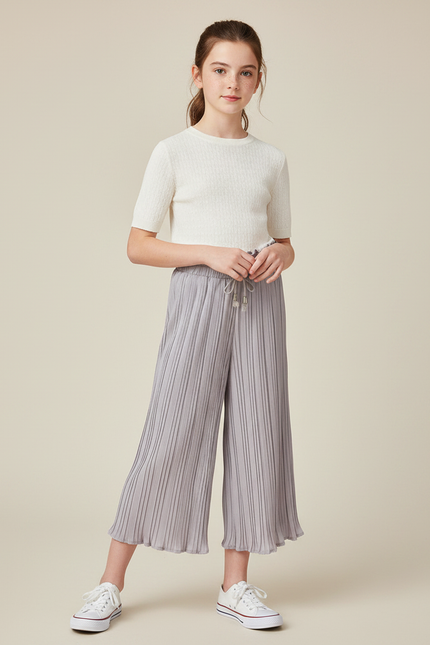Pantalon Chinois Plissé Gris Ample Fluide Décontracté Enfant - Polyester