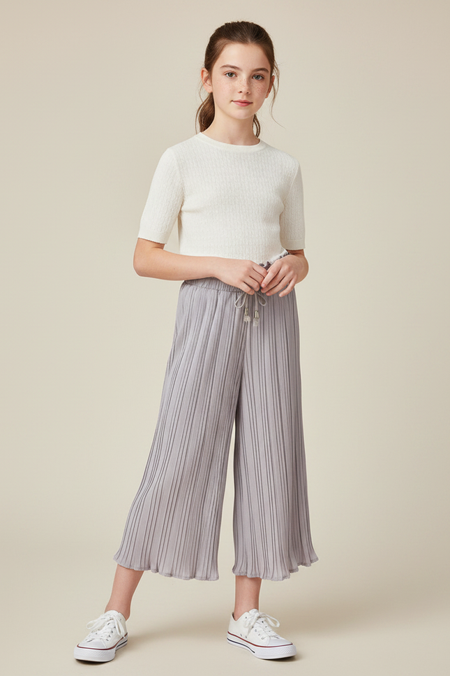 Pantalon Chinois Plissé Gris Ample Fluide Décontracté Enfant - Polyester