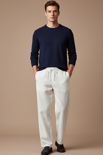 Pantalon Chinois Blanc Lin Ample Léger Homme