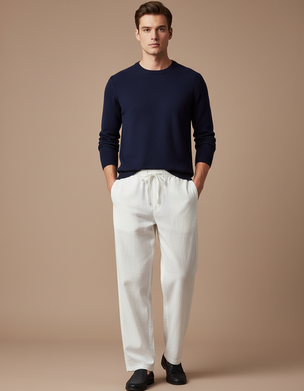 Pantalon Chinois Blanc Lin Ample Léger Homme
